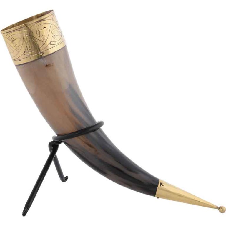 Knotwork Rim Drinking Horn - HW-701422R - Medieval Collectibles