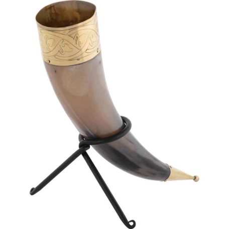 Knotwork Rim Drinking Horn - HW-701422R - Medieval Collectibles