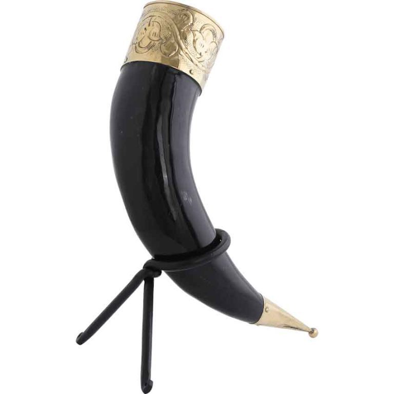 Floral Rim Drinking Horn with Stand