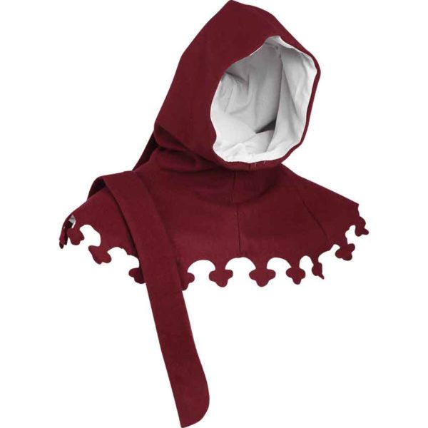 Wool Medieval Liripipe Hood - Maroon