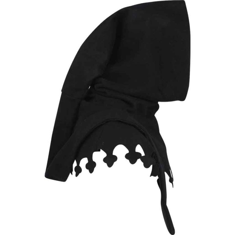 Wool Medieval Liripipe Hood - Black - HW-701545BK - Medieval Collectibles