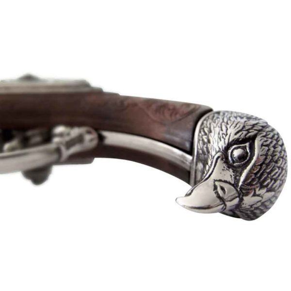 Four Barrel Revolving Wood Grip Eagle Flintlock Pistol