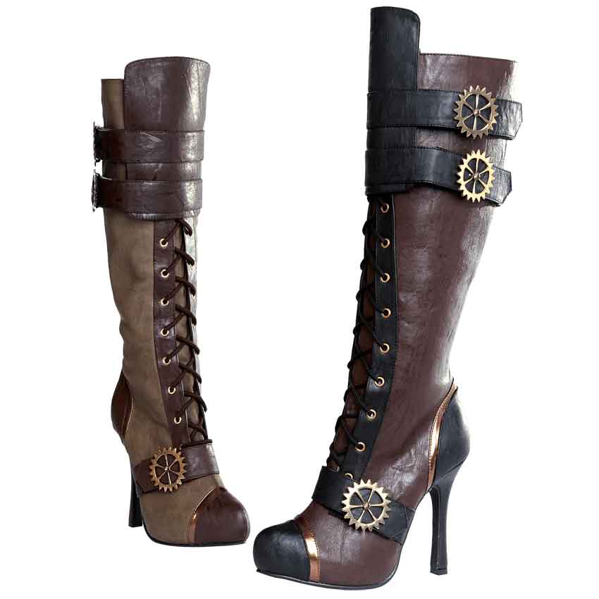 knee high lace up high heel boots