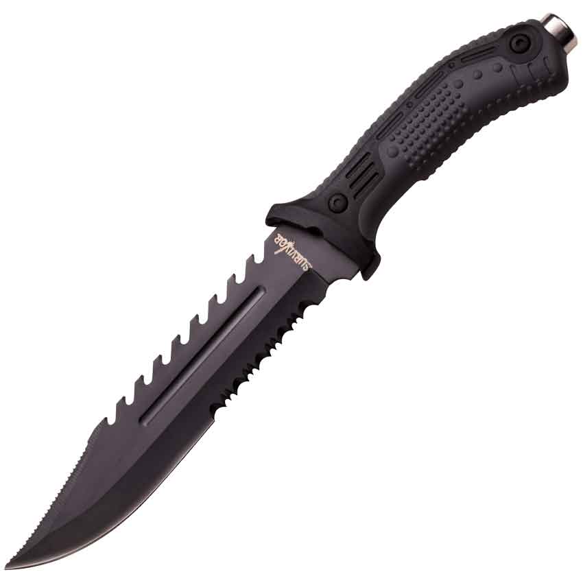 Black Serrated Sawback Knife Mc Hk 793bk Medieval Collectibles