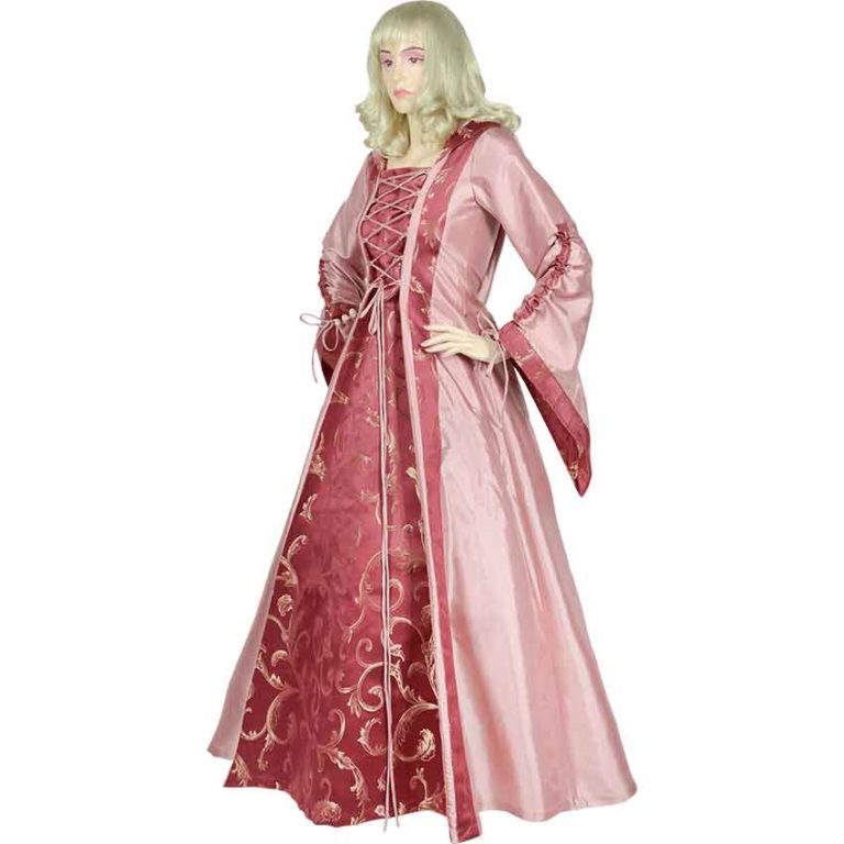 Hooded Renaissance Sorceress Gown - Rose and Red