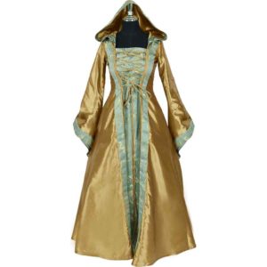 Hooded Renaissance Sorceress Gown - Gold and Green