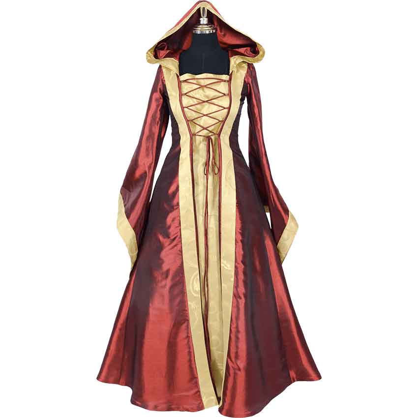 Hooded Renaissance Sorceress Gown - Burgundy and Gold - MCI-498 ...