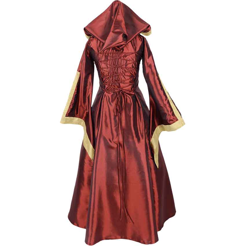 Hooded Renaissance Sorceress Gown - Burgundy and Gold - MCI-498 ...