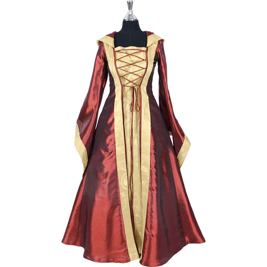 Hooded Renaissance Sorceress Gown - Burgundy and Gold - MCI-498 ...