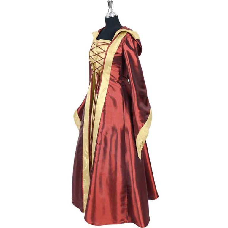 Hooded Renaissance Sorceress Gown - Burgundy and Gold - MCI-498 ...