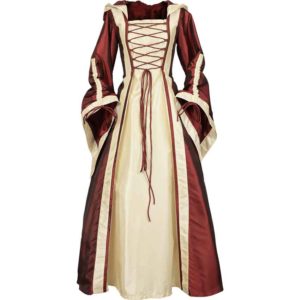 Hooded Renaissance Sorceress Dress - Burgundy - MCI-616-Burg - Medieval ...