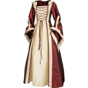 Hooded Renaissance Sorceress Dress - Burgundy - MCI-616-Burg - Medieval ...