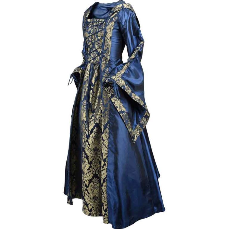 Alluring Damsel Dress with Hood - Blue with Gold - MCI-619 - Medieval ...