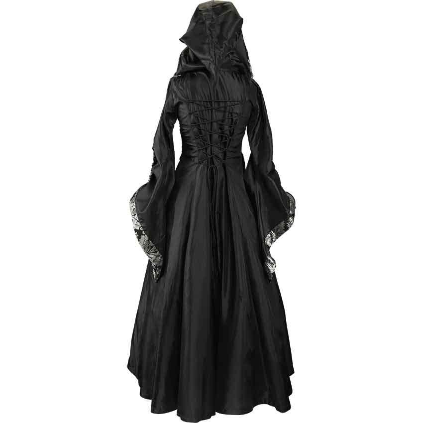 Alluring Damsel Dress with Hood Black with Silver Medieval Collectibles