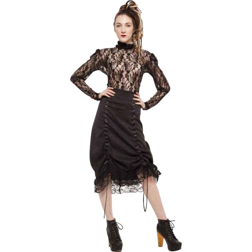 Long Sleeve Sheer Lace High Neck Blouse - PH-1024 - Medieval Collectibles