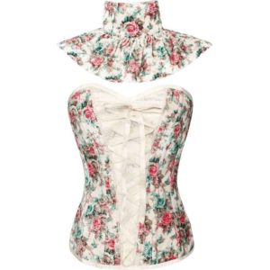 Velvet Floral Overbust Corset with Collar