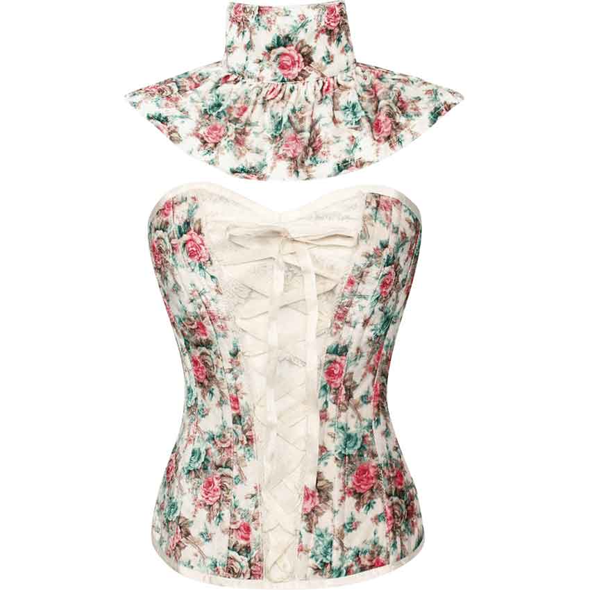 Velvet Floral Overbust Corset with Collar - VG-0390 - Medieval Collectibles