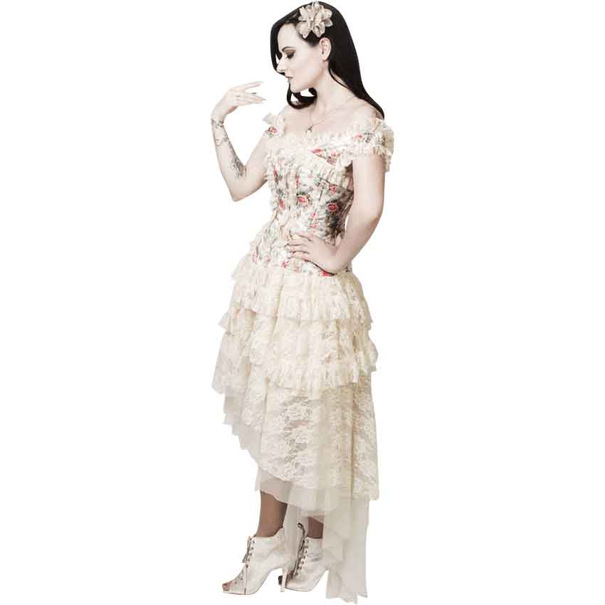 Victorian Vintage Lace Floral Burlesque Corset Dress Set With