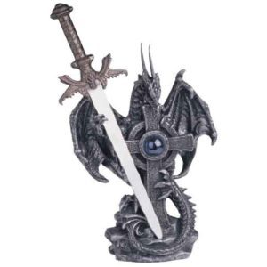 Silver Dragon with Sword Statue