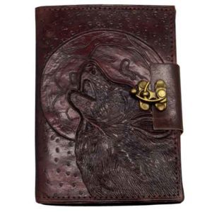 Embossed Wolf Moon Leather Journal with Lock