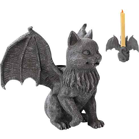 Halloween Gothic Cat And Wolf Gothic Candlestick Holder