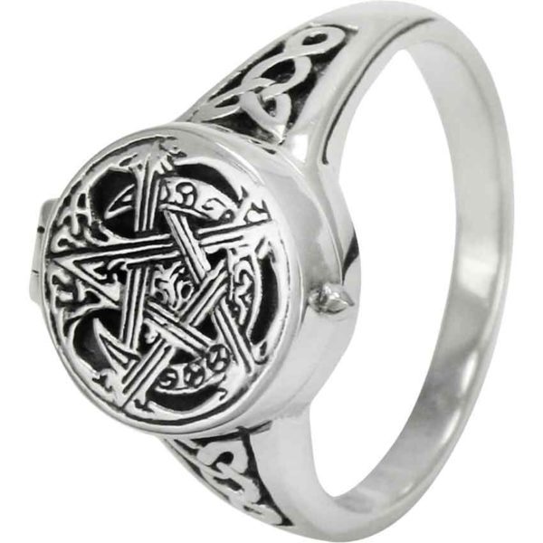 Sterling Silver Moon Pentacle Poison Ring - DD-TR-3620 - Medieval ...