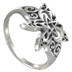 Silver Butterfly Pentagram Ring - DD-TRI-276 - Medieval Collectibles