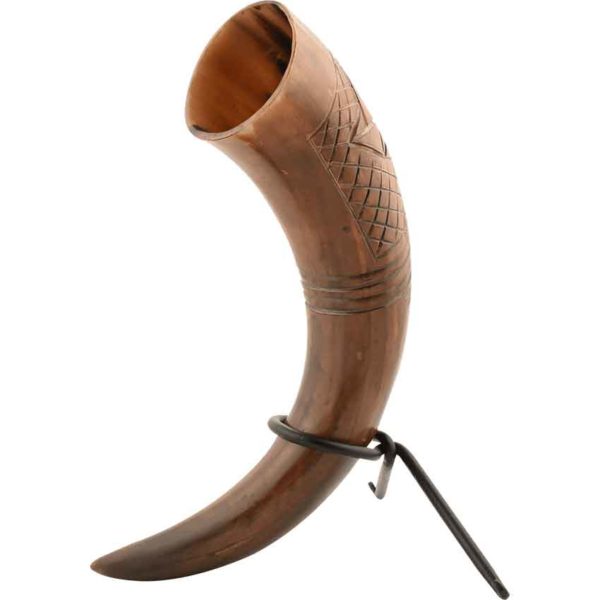 Carved Drinking Horn with Stand