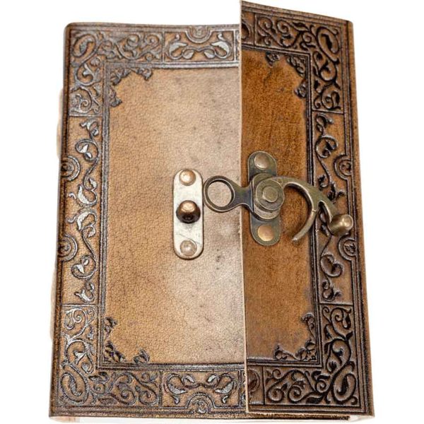 Ornate Border Leather Journal with Clasp