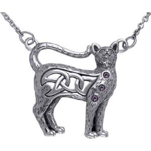 Celtic Cat Necklace with Knotwork