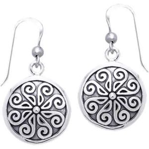 White Bronze Viking Round Shield Earrings