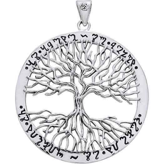 White Bronze Wiccan Tree of Life Pendant - PS-WZPD1043 - Medieval