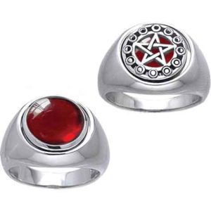 White Bronze Moon Phase Pentacle Flip Ring