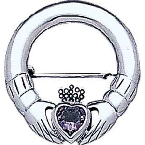 White Bronze Gemstone Claddagh Brooch