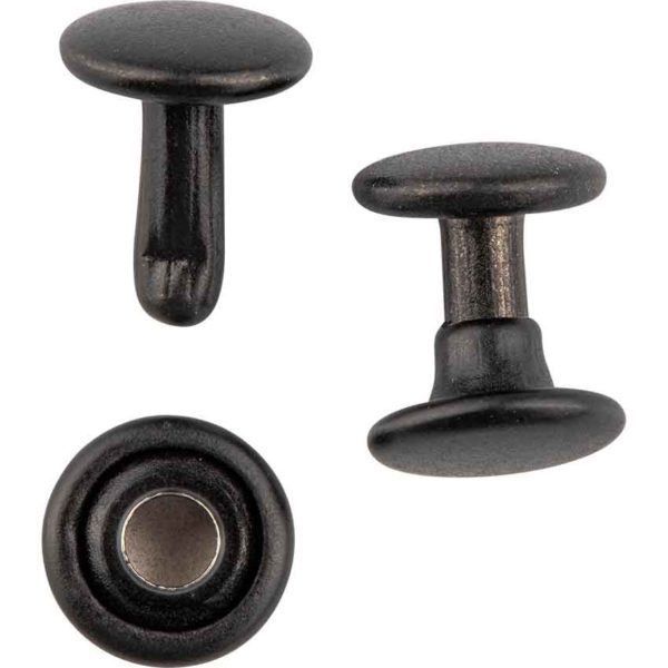 Double Cap Rivets - Black - 1/4 Inch - 100 Pack