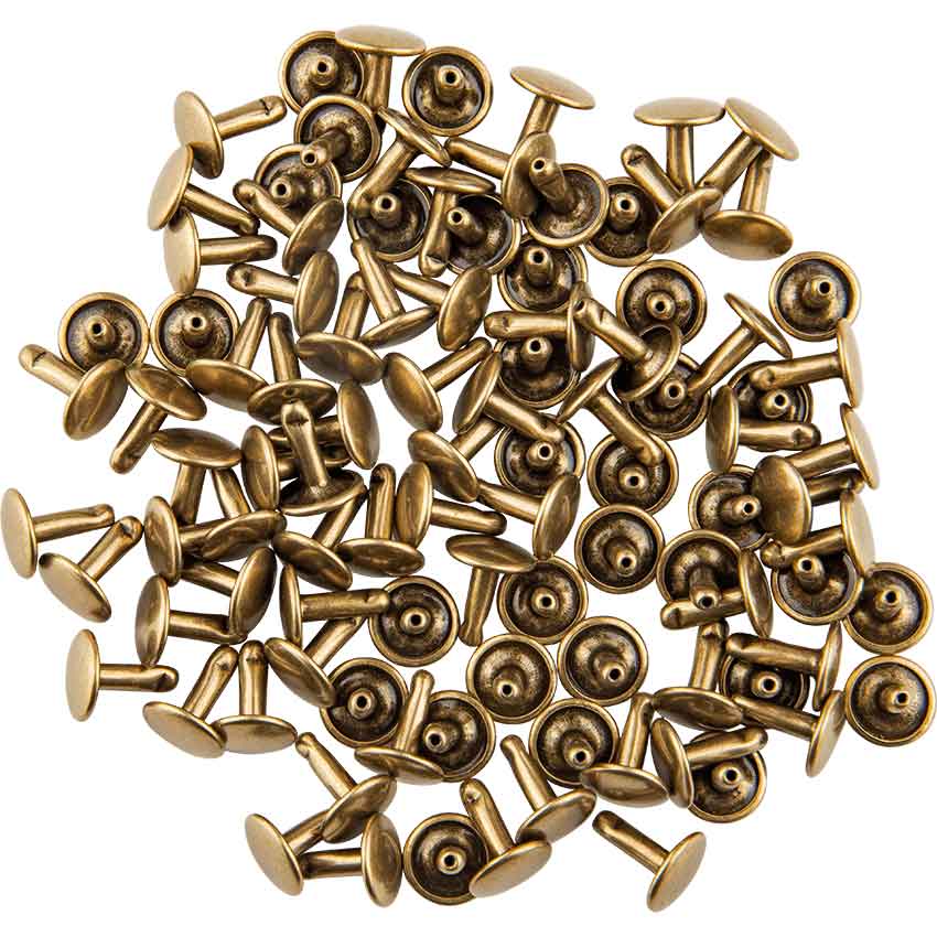 Medium Solid Brass Rivet Double Cap Leathercraft Fastener Cap 5/16 (8 mm)  Post 5/16 (8 mm)