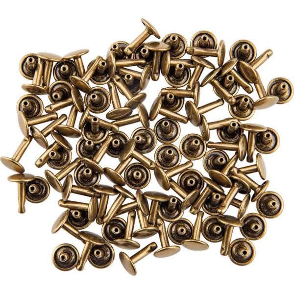 Double Cap Rivets - Antique Brass - 7/16 Inch - 100 Pack