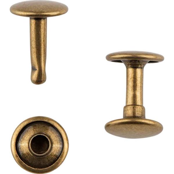 Double Cap Rivets - Antique Brass - 7/16 Inch - 100 Pack