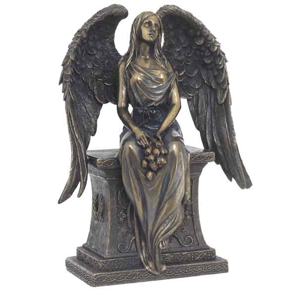 Bronze Angel With Roses Sitting On A Tombstone Statue - Wu-1045 