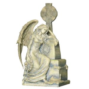 Weeping Angel Sitting By A Grave Statue