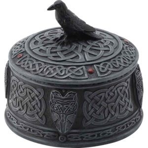 Round Celtic Raven Grey Trinket Box