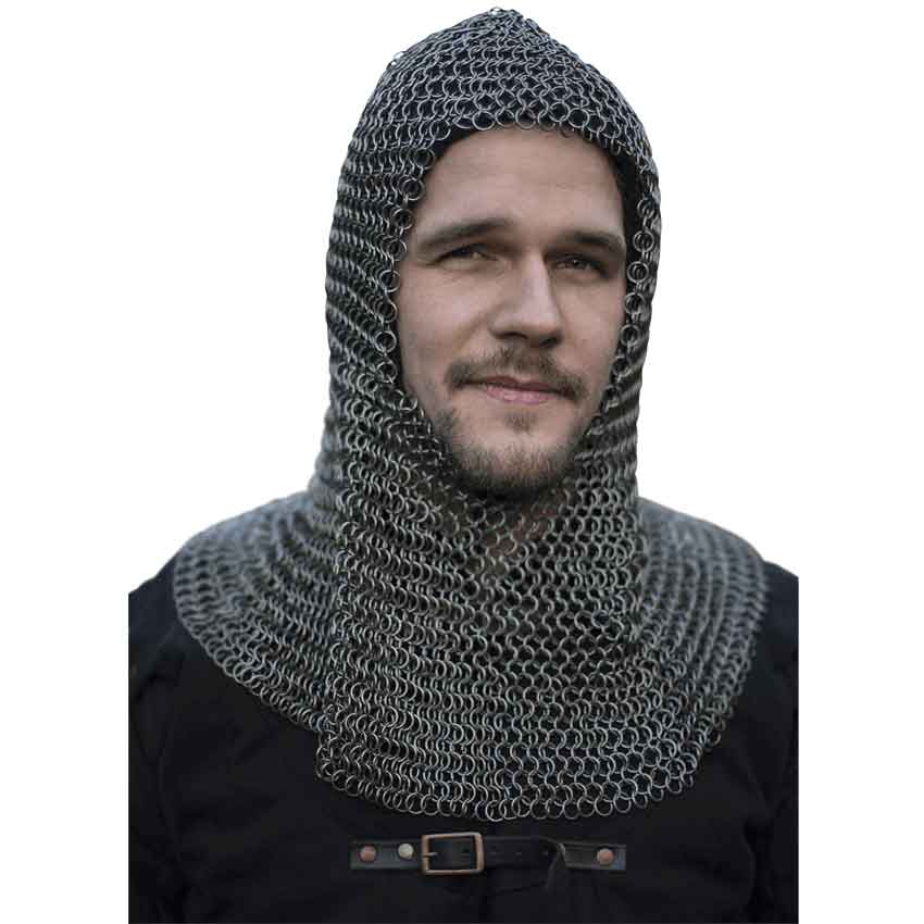 Chain Mail Coif blackened-armor-medieval-carbon STEEL Black Coif 