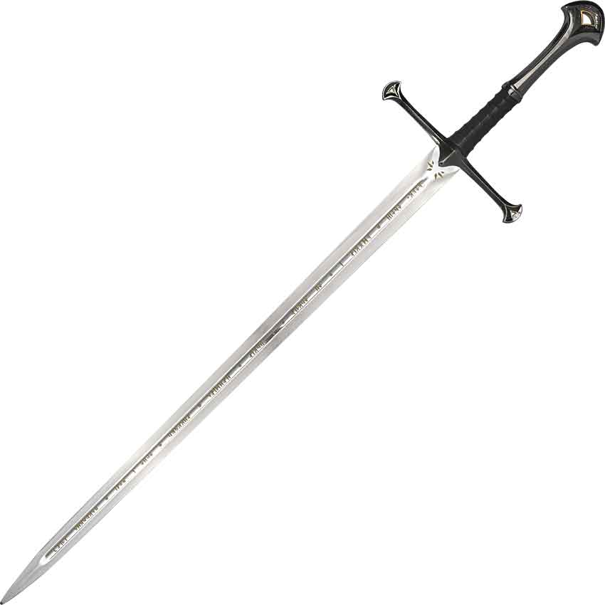 NEW! 45 Black & Silver Two-Handed Runic Medieval Sword w/ Display Plaque