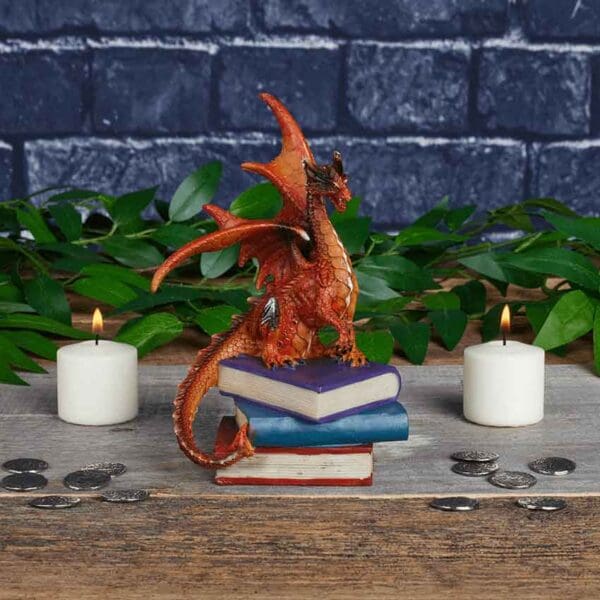 Red Dragon on Book Stack Statue