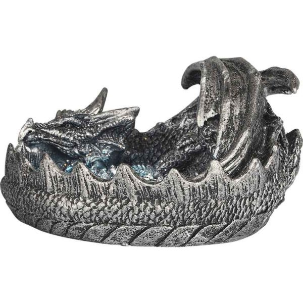 Curled Silver Dragon Incense Burner and Ashtray