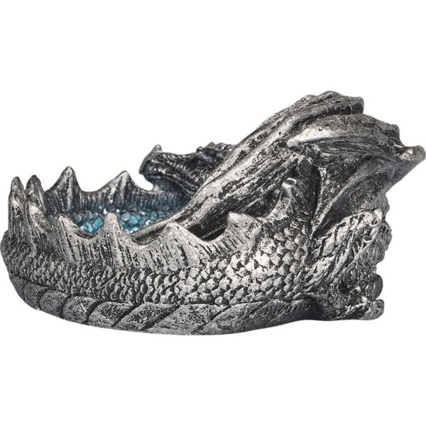 Curled Silver Dragon Incense Burner and Ashtray