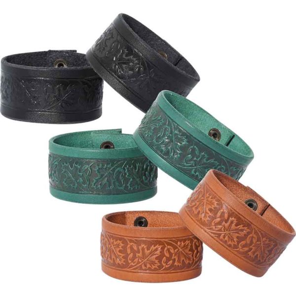 Embossed Woodland Leather Wrist Cuffs