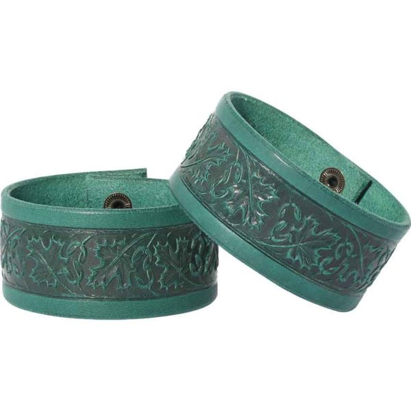 Embossed Woodland Leather Wrist Cuffs