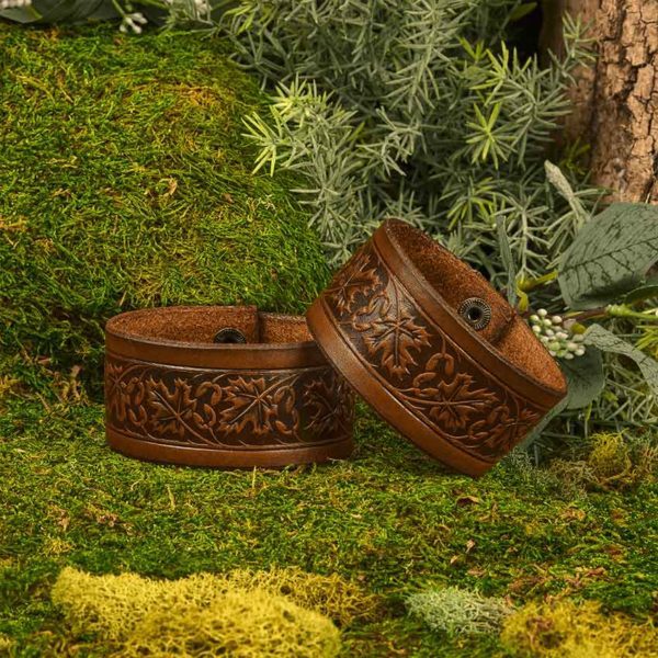 Embossed Woodland Leather Wrist Cuffs