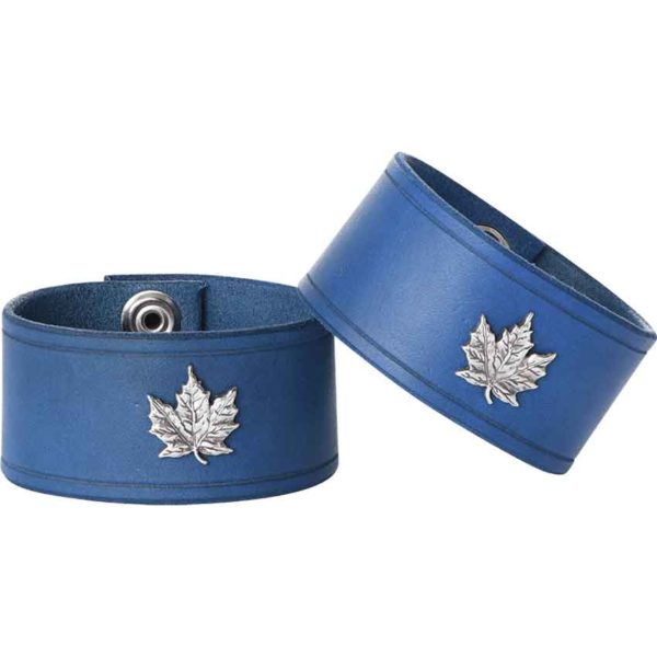 Leather Wrist Cuffs with Maple Leaf